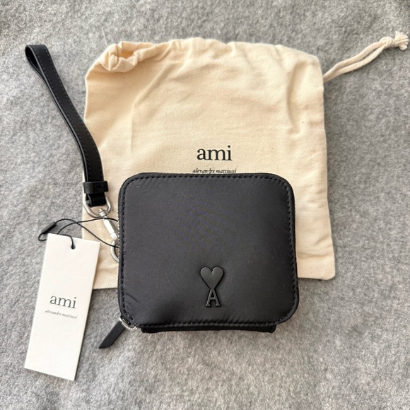NWT Ami Alexandre Mattiussi Adc Tech Zip-around Black Heart Wallet